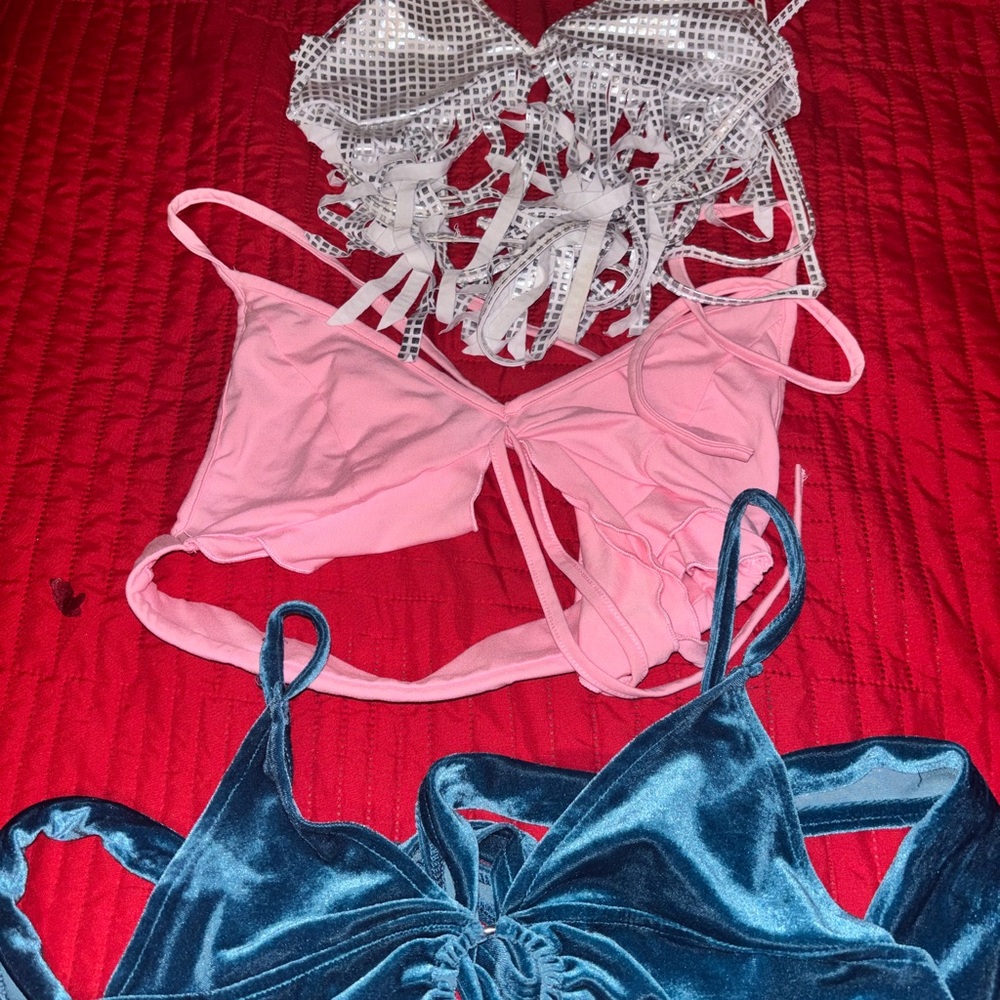 Stylish Pink and Blue Velvet Women's Tops
